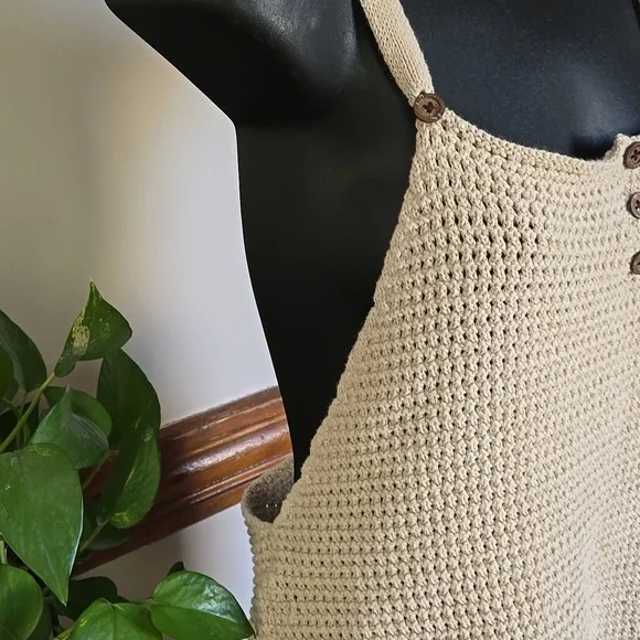 Free People Beach Ecru Cotton Crochet Romper Large - Picture 2 of 6